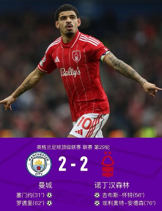 开云官网-曼城2-2森林复盘，哈兰德低迷和争议判罚，蓝月亮一项数据致命
